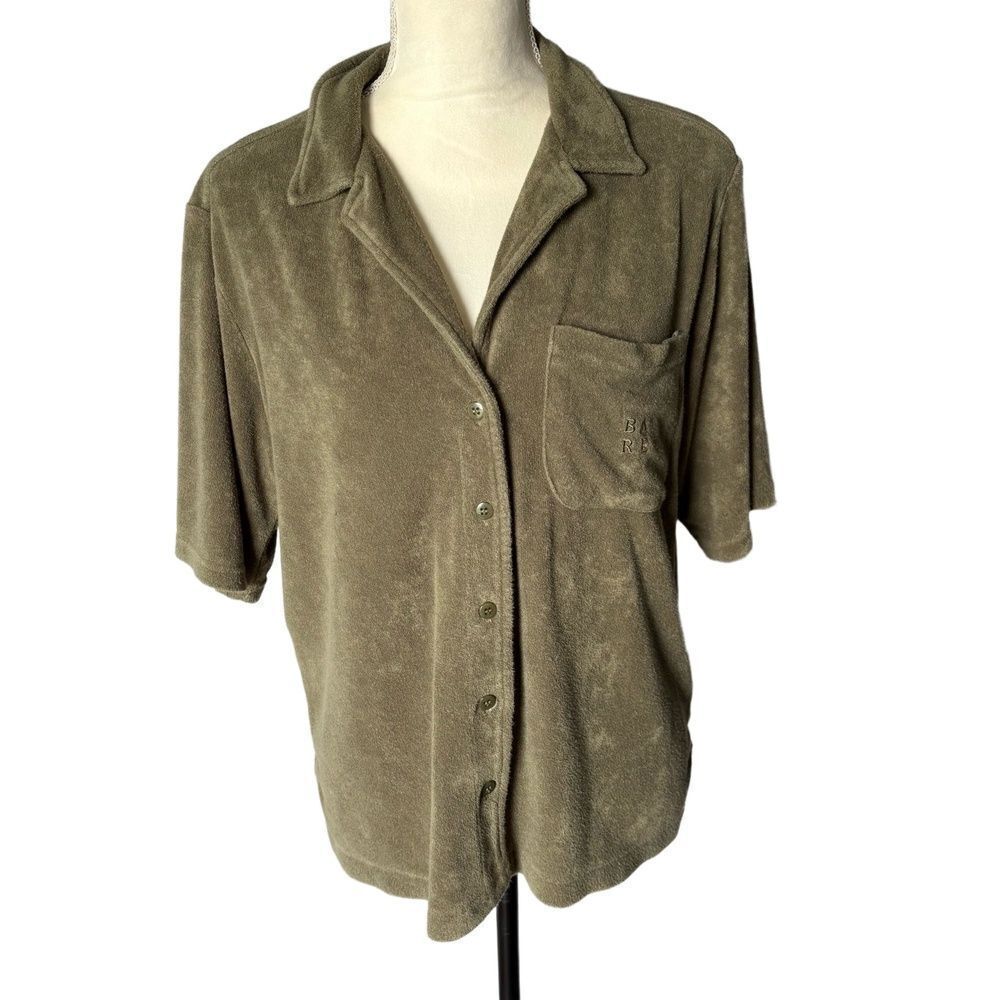 Bare By Charlie Holiday Pajama Top M Olive Green Organic Cotton Bamboo Soft